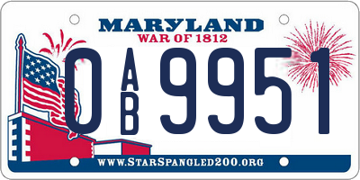 MD license plate 0AB9951