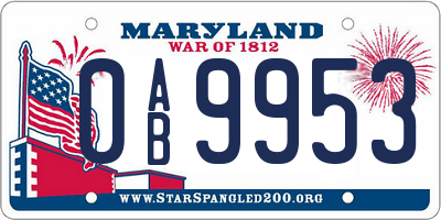 MD license plate 0AB9953