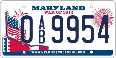 MD license plate 0AB9954
