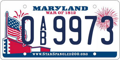 MD license plate 0AB9973