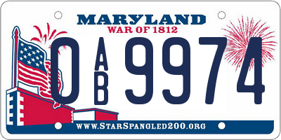 MD license plate 0AB9974