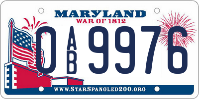 MD license plate 0AB9976