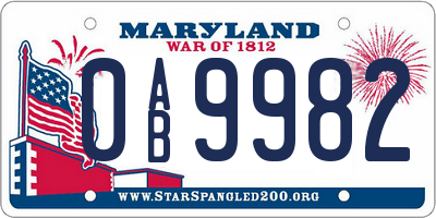MD license plate 0AB9982