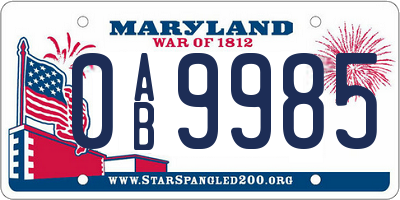 MD license plate 0AB9985