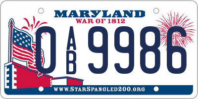 MD license plate 0AB9986