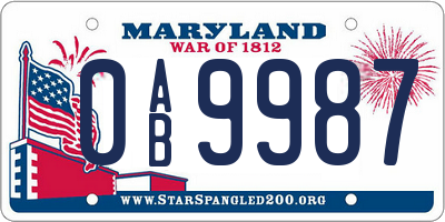 MD license plate 0AB9987