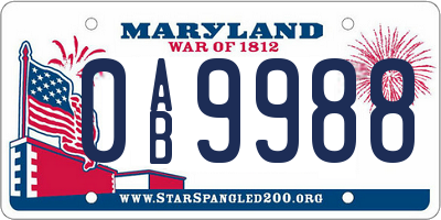 MD license plate 0AB9988