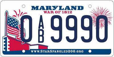MD license plate 0AB9990