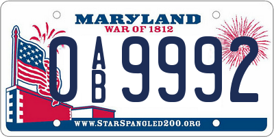 MD license plate 0AB9992