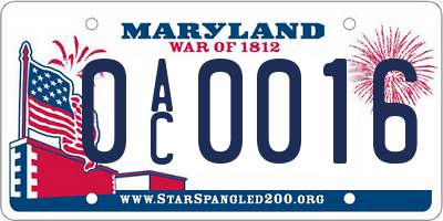 MD license plate 0AC0016