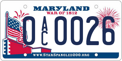 MD license plate 0AC0026