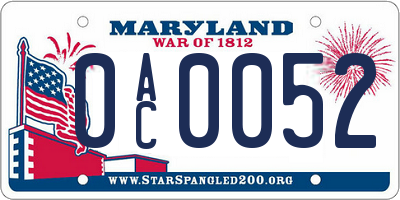 MD license plate 0AC0052