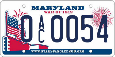 MD license plate 0AC0054