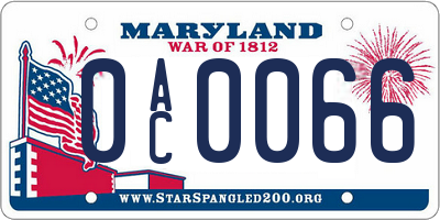 MD license plate 0AC0066