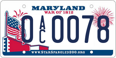 MD license plate 0AC0078