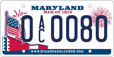 MD license plate 0AC0080