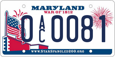 MD license plate 0AC0081