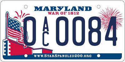 MD license plate 0AC0084