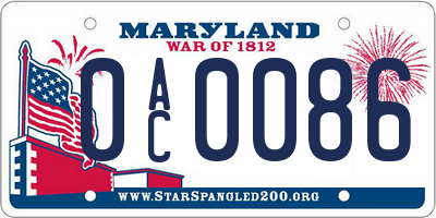 MD license plate 0AC0086