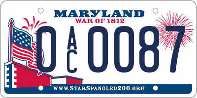 MD license plate 0AC0087