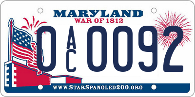 MD license plate 0AC0092