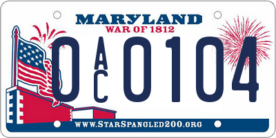 MD license plate 0AC0104