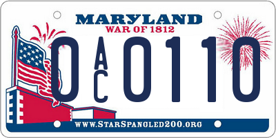 MD license plate 0AC0110