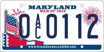 MD license plate 0AC0112