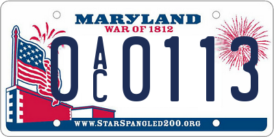 MD license plate 0AC0113