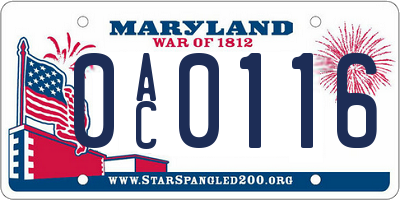MD license plate 0AC0116