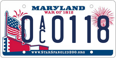 MD license plate 0AC0118