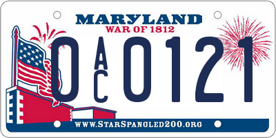 MD license plate 0AC0121