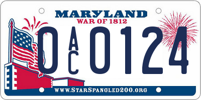MD license plate 0AC0124