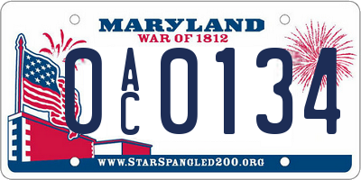 MD license plate 0AC0134