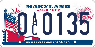MD license plate 0AC0135