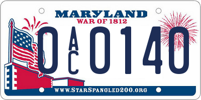 MD license plate 0AC0140
