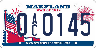 MD license plate 0AC0145