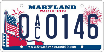 MD license plate 0AC0146