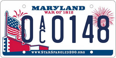 MD license plate 0AC0148