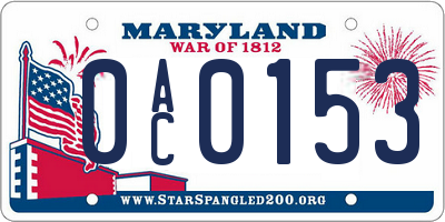MD license plate 0AC0153