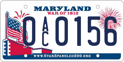 MD license plate 0AC0156