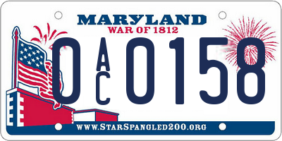 MD license plate 0AC0158