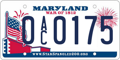 MD license plate 0AC0175