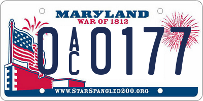 MD license plate 0AC0177