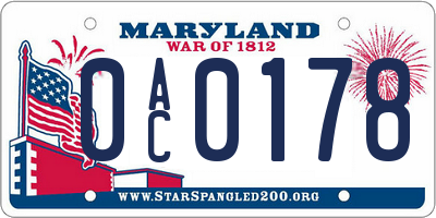 MD license plate 0AC0178