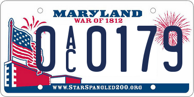MD license plate 0AC0179