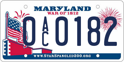 MD license plate 0AC0182