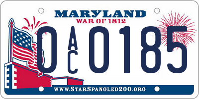 MD license plate 0AC0185