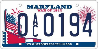 MD license plate 0AC0194