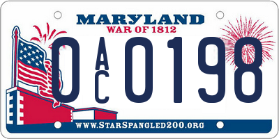 MD license plate 0AC0198
